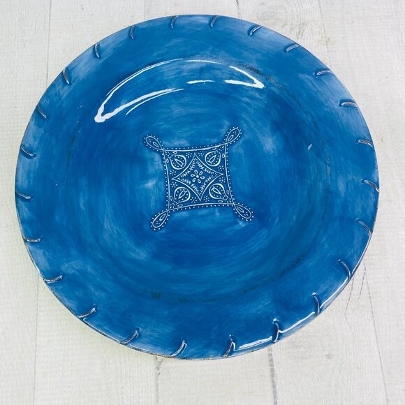 Home TM Blue Brush Strokes Embossed Detail Center Ceramic 10" Dinner Plate Set 4 - Picture 6 of 16